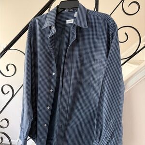 Izod Men's Navy and Light Blue Checked Button-Up Dress Shirt